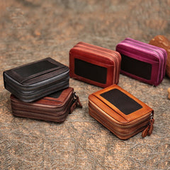 Leather Zipper Card Wallets Cute Small Women Double Zip Card Wallets For Ladies