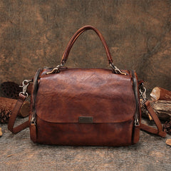 Black Gray Vintage Womens Leather Handbag Purse - Stitching Detail