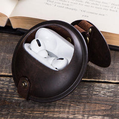 Brown Multi-function Women Mens Red Coin Purse Earphone holder AirPods Case For Men and Women