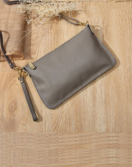 Light Gray Leather Wristlet Wallet Womens Small Minimalist Shoulder Purse Zip Crossbody Purse Slim Shoulder Bag for Women