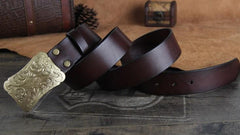 Genuine Leather Punk Rock Biker Trucker Mens Floral Belt Men Black Coffee Belt for Men