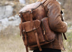 Cool Brown Leather Mens Backpack Large Brown Travel Backpack Hiking Backpack for men