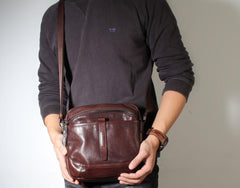 Genuine Leather Mens Cool Small Messenger Bag Sling Bag Chest Bag Bike Bag Cycling Bag for men