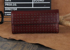 Genuine Leather Mens Cool Long Leather Wallet Zipper Clutch Wristlet Wallet for Men