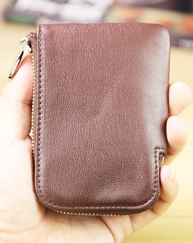 Women Leather Mini Zip Wallet Coffee Billfold Slim Coin Wallets Small Zip Change Wallet For Women