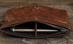 Genuine Leather Mens Cool Biker Chain Wallet Long Leather Wallet Slim Clutch Wristlet Wallet for Men