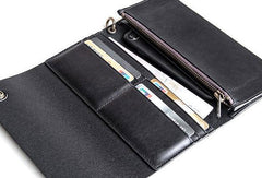 Cool Handmade leather biker chain wallets leather chain men Black long wallet - EverHandmade