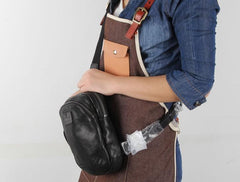 Genuine Small Black Leather Mens Cool Chest Bag Sling Bag Crossbody Pack for men