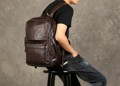 Coffee Leather Mens Cool Backpacks Large Travel Backpack Hiking Backpack for men