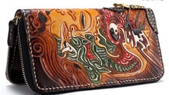 Handmade Leather Buddha&Demon Mens Tooled Chain Biker Wallet Cool Leather Long Wallet With Chain Wallets for Men