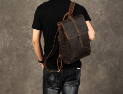 Leather Mens Cool Backpack Large Brown Travel Backpack School Backpack for men