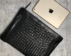 Genuine Leather Braided Mens Clutch Cool Slim Wallet Zipper Clutch Wristlet Wallet for Men