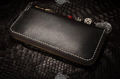 Handmade Leather Python Skin Mens Chain Biker Wallet Cool Leather Wallet Long Phone Wallets for Men