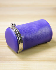 Vintage Women Purple Leather Cup Coin Wallet Frame Clasp Coin Pouch Change Wallet For Women