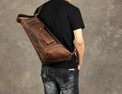 Leather Cool Mens Chest Bag Sling Bag Sling Crossbody Bag for men