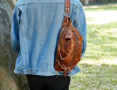 Cool Leather Mens Sling Bag Shoulder Sling Bag Chest Bag for men