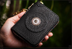 Handmade Leather Small Tooled Mens Cool billfold Wallet Chain Wallets Biker Wallet for Men