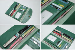 Genuine Leather Cute Long Slim Wallet Trifold Clutch Passport Wallet Purse For Women Girl