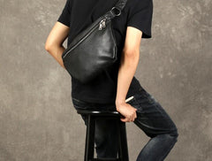 Cool Leather Mens Chest Bag Sling Bag Sling Crossbody Bag for men