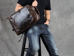 Leather Mens Cool Black Backpack Large Travel Backpack Hiking Backpack for men