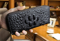 Long leather wallet crocodile zipper leather clutch wallets for men