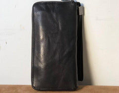 Genuine Leather Mens Cool Long Leather Wallet Zipper Clutch Wristlet Wallet for Men