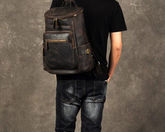 Leather Mens Cool Backpack Large Coffee Travel Backpack School Backpack for men