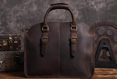 Handmade Cool leather mens Shoulder Briefcases vintage laptop Briefcase Business Briefcase - EverHandmade