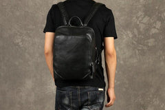 Cool Black Leather Mens Backpack Large Travel Backpack Leather Satchel Backpack for men