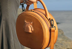 Handmade handbag round purse leather crossbody bag purse shoulder bag for women - EverHandmade