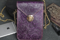 Handmade phone leather shoulder purse bag wallet flowral leather billfold wallet for men women - EverHandmade