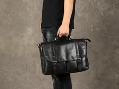 Genuine Leather Mens Cool Black Briefcase Work Bag Business Bag for men