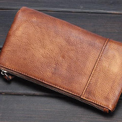 Handmade Leather Mens Cool Long Leather Wallet Wristlet Clutch Wallet for Men