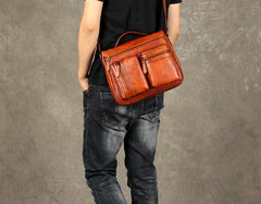Leather Mens Cool Messenger Bag Black Shoulder Bag for men