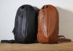 Genuine Brown Leather Mens Cool SLing Pack Chest Bag Sling Bag Crossbody Bag Travel Backpack for men
