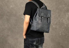 Fashion Leather Mens Cool Backpack Large Black Travel Backpack Hiking Backpack for men