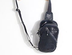 Handmade Genuine Leather Mens Cool Chest Bag Sling Bag Crossbody Bag Travel Bag Hiking Bag for men