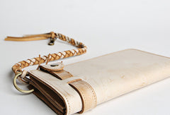 Handmade leather trucker wallet chain biker wallet long wallet beige leather men - EverHandmade