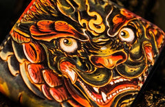 Handmade Leather Chinese Lion Tooled Mens Small Wallet Cool Leather Wallet billfold Wallet for Men