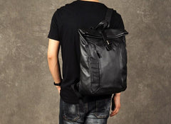 Leather Mens Black Cool Backpack Large Travel Bag School Bag for men