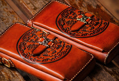 Handmade leather Tibet zipper biker wallet long wallet black leather men phone - EverHandmade
