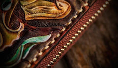 Handmade Leather Tooled Monkey King Mens Chain Biker Wallet Cool Leather Wallet Long Clutch Wallets for Men