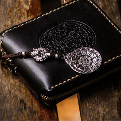 Handmade Leather Tibetan Tooled Mens billfold Wallet Cool Small Chain Wallet Biker Wallet for Men