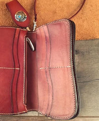 Handmade Leather Tooled Skull Mens Chain Biker Wallet Cool Leather Wallet Long Wallet for Men