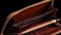 Handmade Leather Tooled Mahākāla Mens Zipper Long Wallet Cool Leather Wristlet Wallet for Men