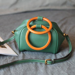 Small Green Satchel Circle Round Handle Bag Crossbody Purse - Annie Jewel