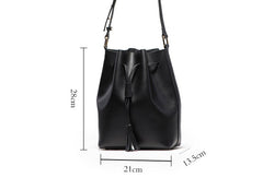 Brown Genuine Leather bucket bag shoulder bag for women leather Barrel crossbody bag