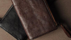 Leather Mens Cool Long Leather Wallet Phone Zipper Clutch Wallet Wristlet Wallet for Men