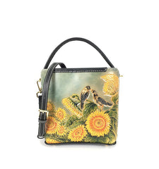 Handmade Womens Tooled Leather Square Handbag Purse Cat Crossbody Bag for Women