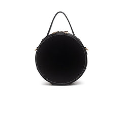 Handmade Womens Black Leather Round Handbag Purse Cat Round Crossbody Bag for Women